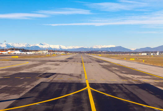 Malpensa Airport runway . Strip ground along aircraft take off and land