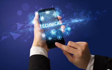 Hand using smartphone with technology concept