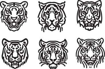 Tiger Vector black and white line art vector silhoutte 