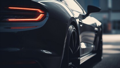 Fototapeta na wymiar View from Behind on a Muscle Luxurious Sport Car Generative AI