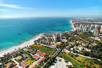 Dehesa de Campoamor seaside and townscape view from above. Spain