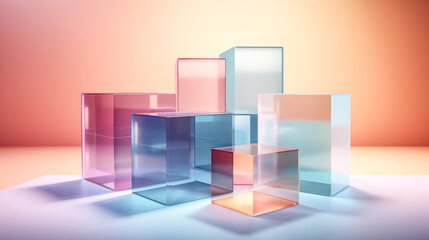 Abstract geometric background with translucent glass was created - generative ai