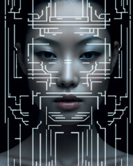 Generative ai futuristic and technological scanning of face for facial recognition authentication