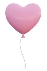 3d illustration of a pink heart shape balloon tied with white rope.