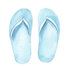 Watercolor illustration of a flip flop isolated on a white background. Summer vacation by the sea