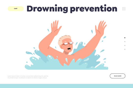 Landing page template with drowning prevention tips for swimmers and tourist at beach resort