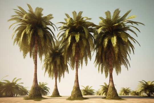 3D illustration of palm trees isolated on background. Generative AI