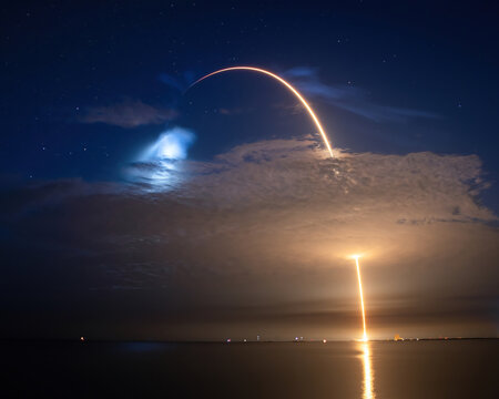 A Rocket Launch Streaks into a Starry Night