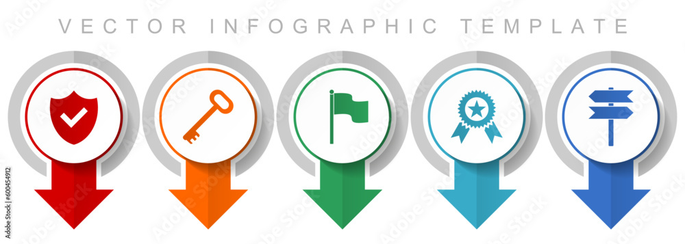 Poster Internet icon set, miscellaneous pointer icons such as shield, key, flag, badge and signpost for webdesign and mobile applications, modern design infographic vector template