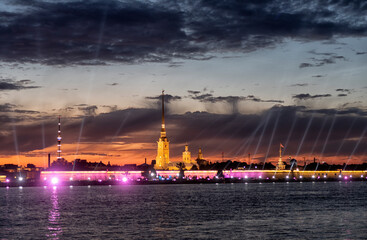 Fototapeta na wymiar Celebration Scarlet Sails show during the White Nights Festival in St.Petersburg, Russia