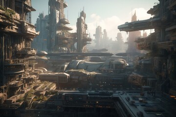 A sci-fi metropolis depicted in a 3D rendering. Generative AI
