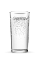 Glass of purified sparkling water isolated. Transparent PNG image.