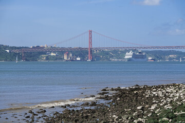 Large modern liner cruiseship cruise ship Poesia, Orchestra, Magnifica or Musica in port of Lisbon,...