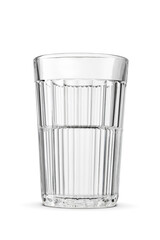 Faceted glass with water or vodka, Soviet or Russian style, isolated. Transparent PNG image.