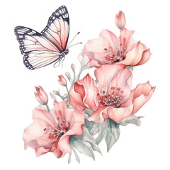 Pink Pastel Butterfly Floral Watercolor Clipart made with generative AI 