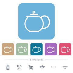Teapot outline flat icons on color rounded square backgrounds