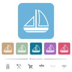 Sailing boat outline flat icons on color rounded square backgrounds