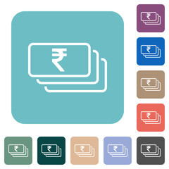 Indian Rupee banknotes outline rounded square flat icons
