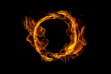 The hypnotic movement of a circular flame on a dark background. generative AI.