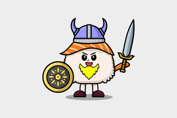 Cute cartoon character Sushi viking pirate 