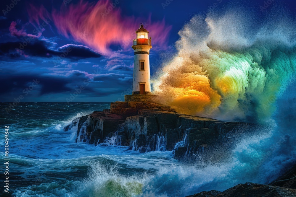 Canvas Prints lighthouse on the coast of the sea. generative ai.