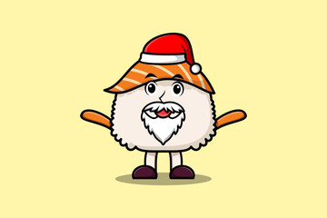 Cute Cartoon mascot character Sushi santa claus character christmas illustration