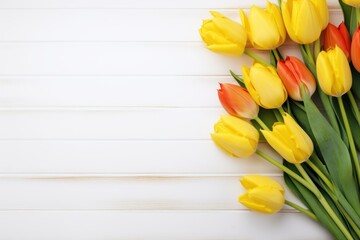 Colorful Tulip bouquet flower beautiful arrangement plain color background AI Generated