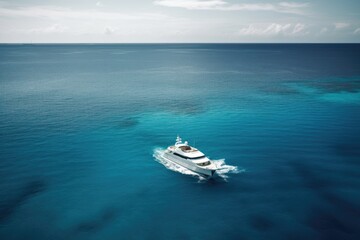 Yacht in the middle of the ocean. Generative AI.