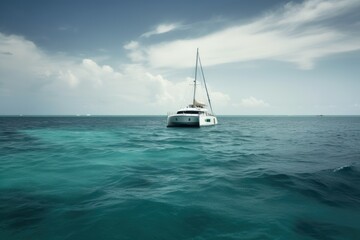 Obraz premium Yacht in the middle of the ocean. Generative AI.