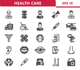 Healthcare Icons. Health Care, Medical, Hospital Vector Icon Set