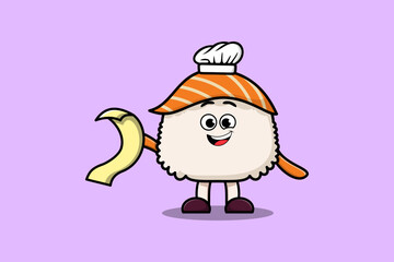 Cute cartoon Sushi chef character with menu in hand cute style design illustration