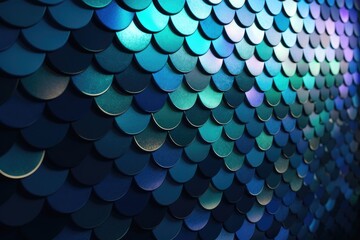 Smooth and iridescent wall with fish scale tiles and futuristic. Cyan and Magenta fish scale tiles. Generative AI.