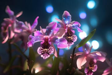 Tyndall light effects under the spectrum of beautiful light pink Orchid. Generative AI.