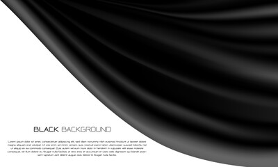 Realistic black fabric curtain curve wave on white design luxury background vector