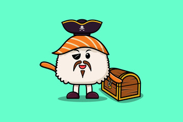 Cute cartoon character Sushi pirate illustration in modern style design