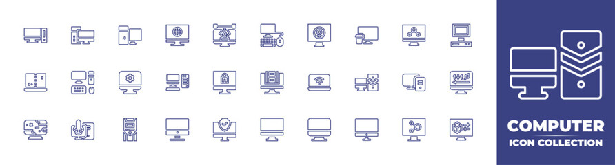 Computer line icon collection. Editable stroke. Vector illustration. Containing computer, old computer, pc game, pc, computer settings, laptop computer, desktop computer, computer game, and more.