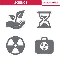 Science Icons. Hand, Plant, Hourglass, Nuclear, Hazard, Suitcase, Briefcase Vector Icon