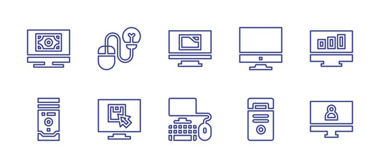 Computer line icon set. Editable stroke. Vector illustration. Containing pc, computer, computer screen, pc tower.