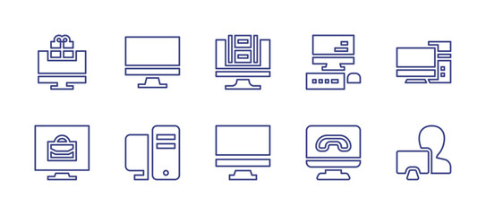 Computer line icon set. Editable stroke. Vector illustration. Containing computer, pc, student.