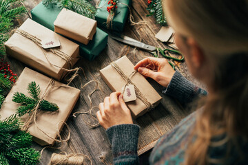 The concept of celebrating the new year and christmas. Gift box packaging.