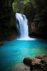 Stunning waterfall with bright blue water, Generative AI