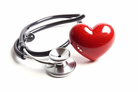 Red Stethoscope in Shape of Heart Isolated On White Background. Generative ai.