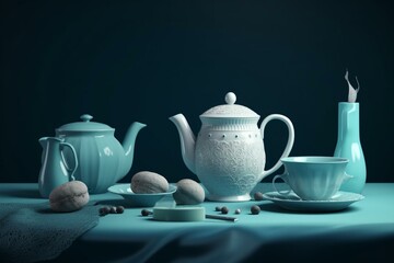 Seamless fast illustration on cyan table against cyan background. Generative AI