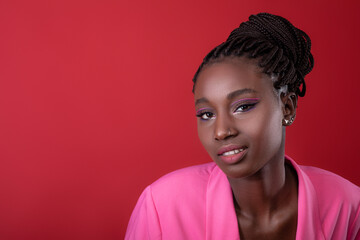 Portrait Of Attractive Young Black Female With Artistic Makeup And Braided Hair