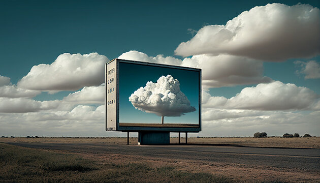 Werbung f&uuml;r Cloud Service und Online Speicher Werbeaufsteller Werbung Marketing riesige Wolke auf Plakat, Generative AI 