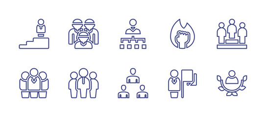 Leadership line icon set. Editable stroke. Vector illustration. Containing podium, team, organization, leadership, female, team leader, staff.