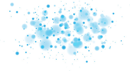 Blue shining bokeh lights with glowing particles on transparent background. PNG.