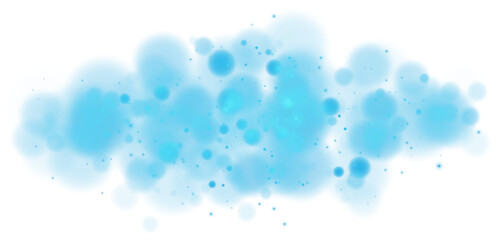 Blue shining bokeh lights with glowing particles on transparent background. PNG.