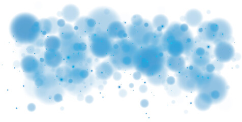 Blue shining bokeh lights with glowing particles on transparent background. PNG.