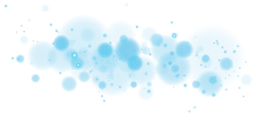 Blue shining bokeh lights with glowing particles on transparent background. PNG.